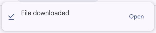 Chrome's File downloaded message, with an Open button
